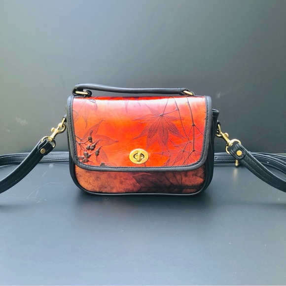 C L Whiting Handbags - Leaf Leather Crossbody Bag Brass Turnlock C L Whiting Maple Leaves Fall Autumn